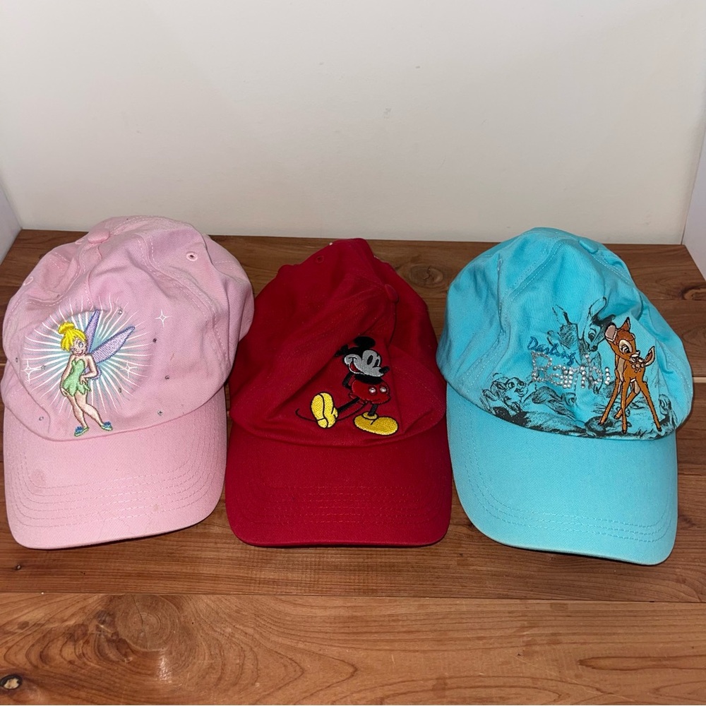 Lot of Disney Store Ball‎ Caps Bambi Mickey TinkerBell Disney World